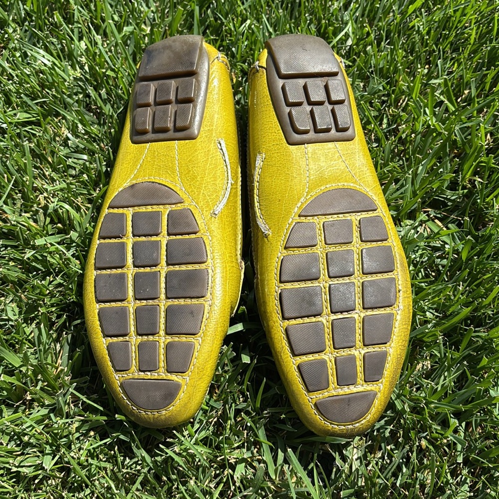 Clarks Textured Chartreuse Yellow Leather Penny Loafer Driving Mocs 9.5 - Picture 5 of 6